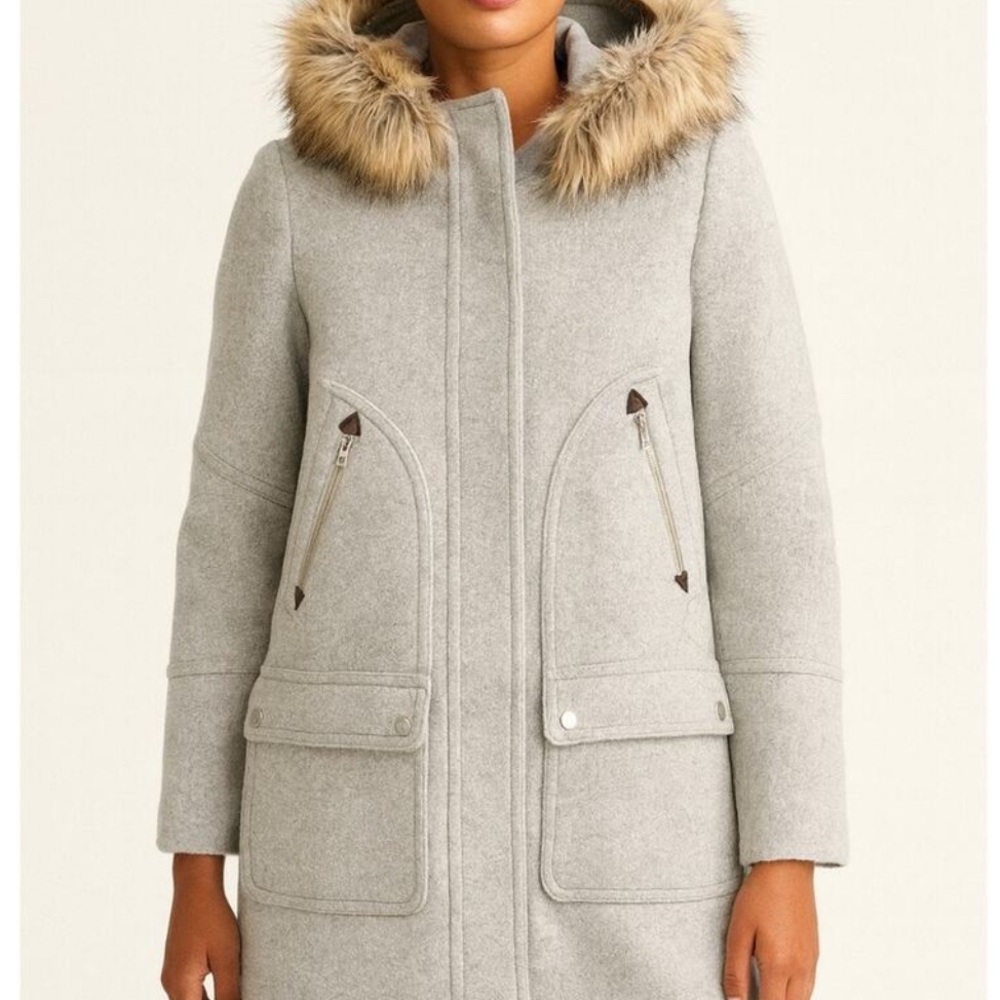 J. Crew Italian Stadium Wool Coat with Fur Hood